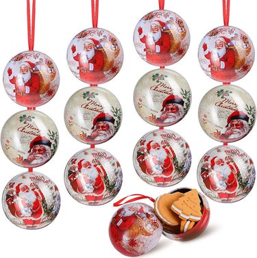 12 Pcs Christmas Candy Jar Hanging Decorations Fillable Christmas Tinplate Candy Ball Box Christmas Tree Balls Christmas Candy Boxes Xmas Tree Ball Ornaments Decorative Hanging Ornaments